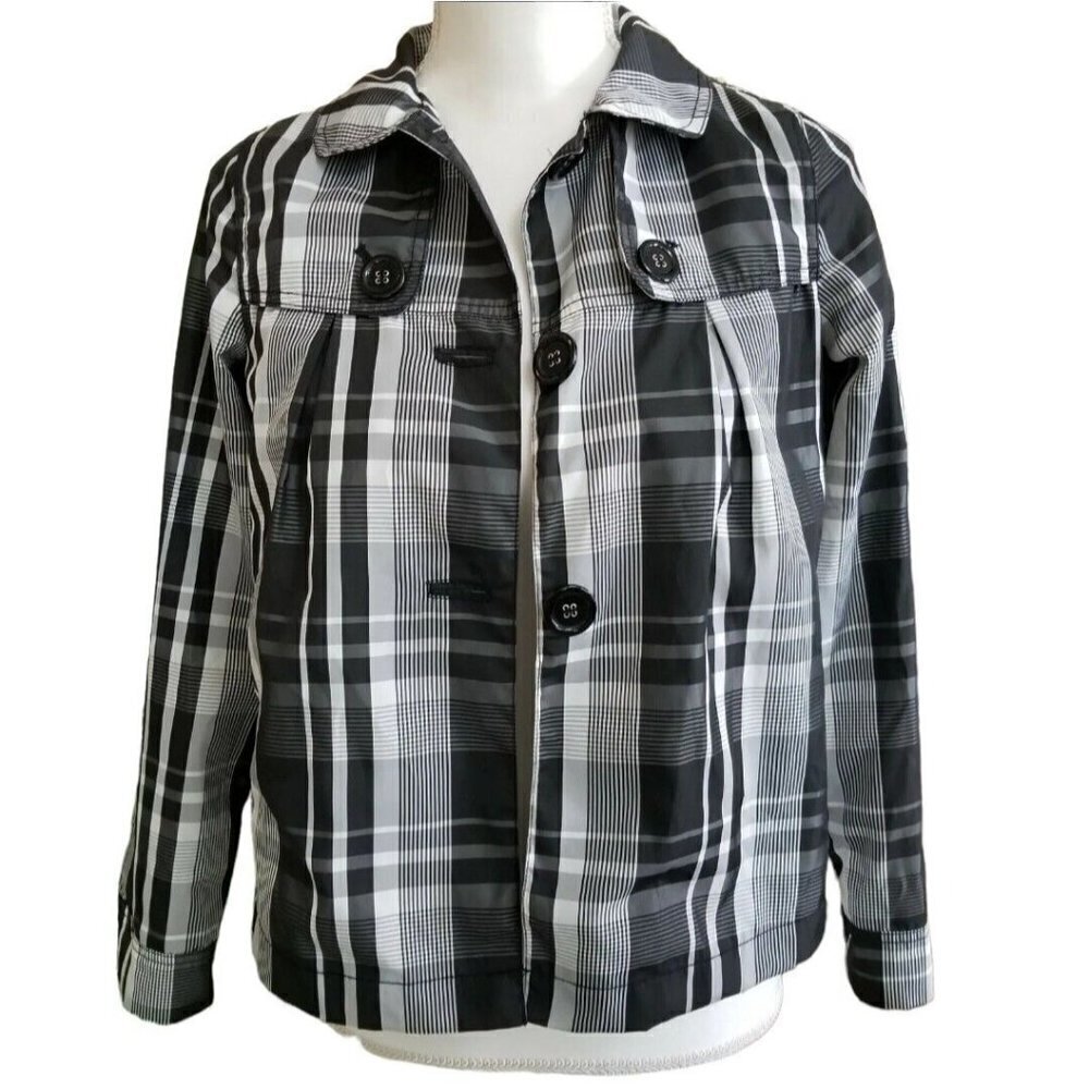 Vtg United Colors Of Benetton Girls Sz XL Jacket Black & White Plaid 90s Shacket